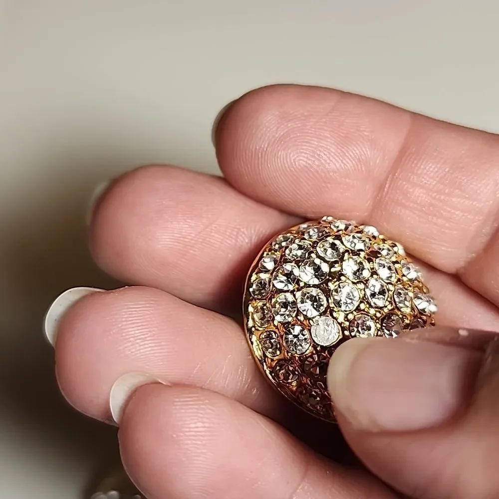 Goldtone faux diamond round dome vintage clip on earrings